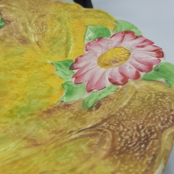 Vintage James Kent Ltd Fenton Majolica Floral Plate Made England Blue & Yellow - Picture 4 of 9